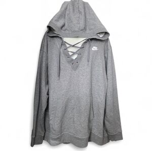 Nike Hoodie 1X Gray Sweatshirt Swoosh Logo Lace Up
